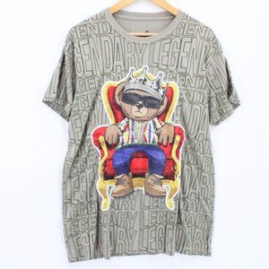 Launder Shirt Mens Brown Short Sleeve Bear King Crown Throne Graphic Large L